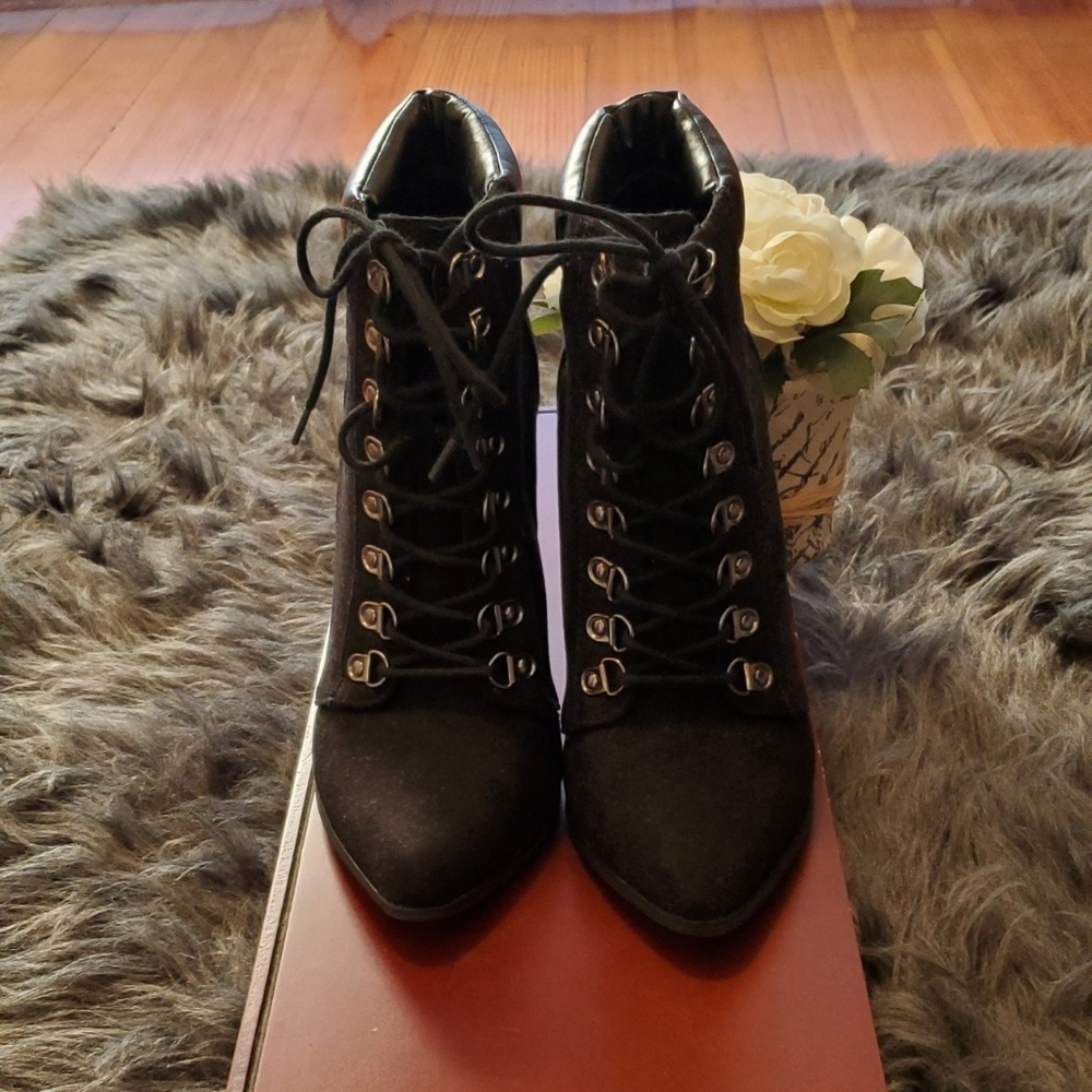 Forever21 Black Suede Laced Up Boots